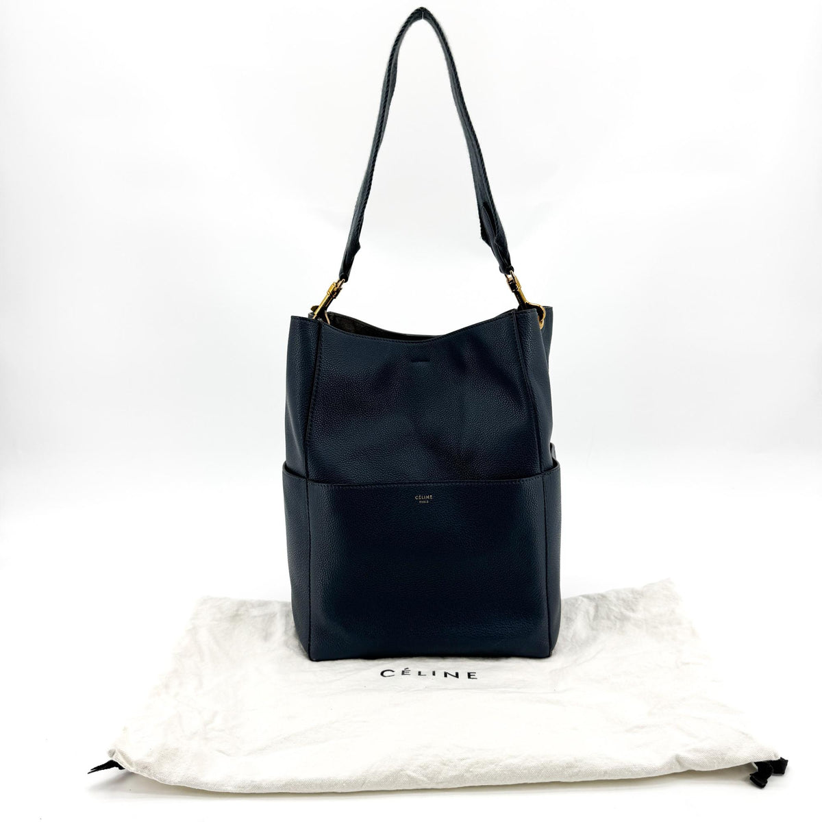Celine Sangle Seau Calfskin Navy Leather Handbag (Pre-Owned)