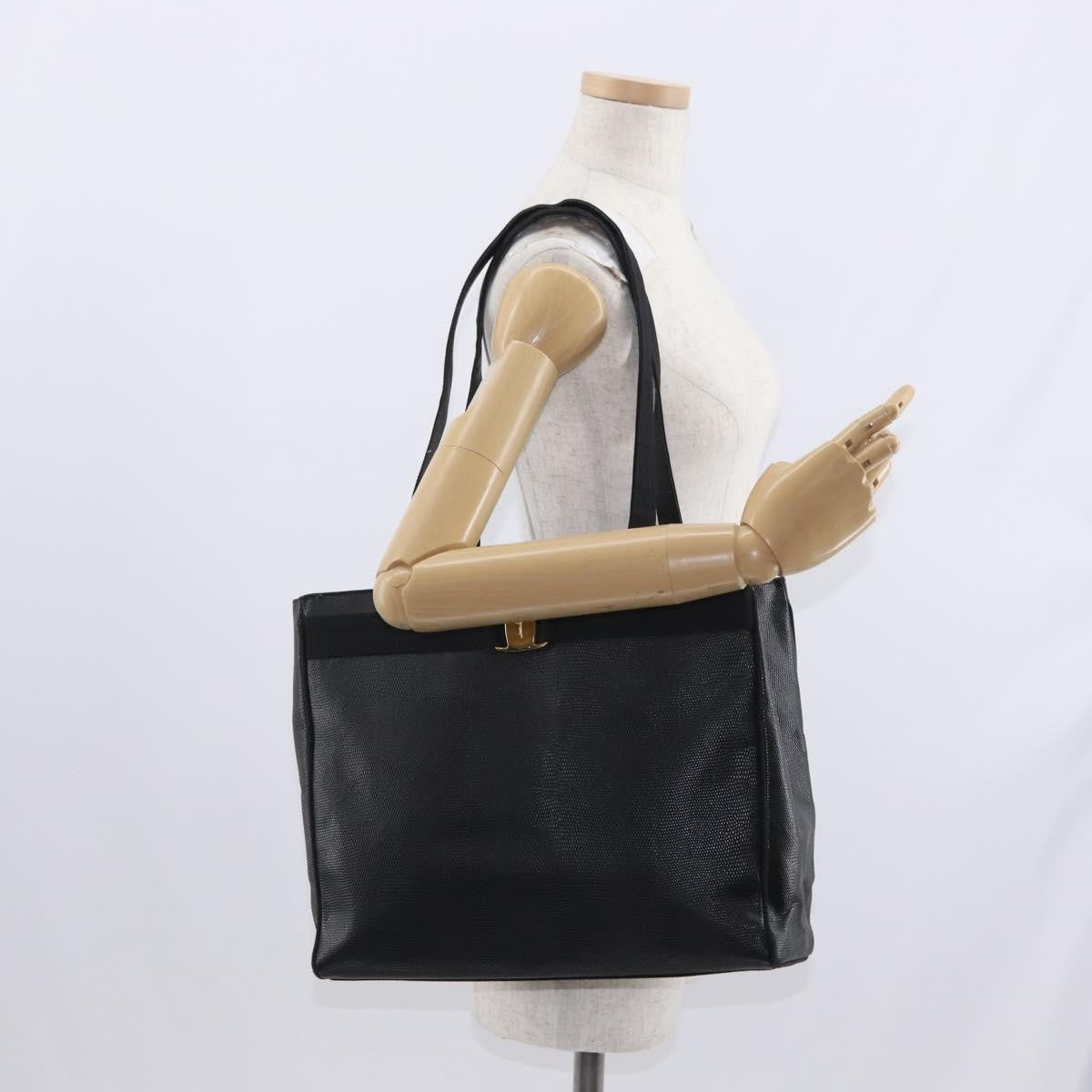 Salvatore Ferragamo Vala Tote Leather Black Leather Tote Bag Bag (Pre-Owned)