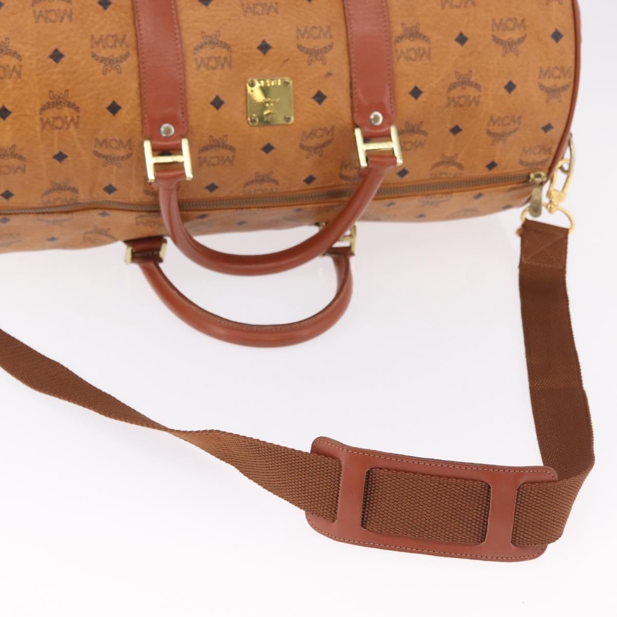 MCM Vicetos Logogram Boston Brown Leather Travel Bag Bag (Pre-Owned)