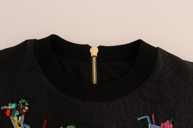 Dolce & Gabbana Black Brocade Cocktail Crystal Women's Sweater
