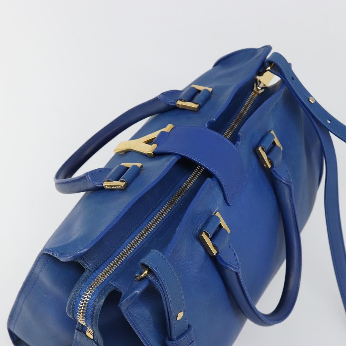 Saint Laurent Classic Y Cabas Leather Blue Leather Tote Bag Bag (Pre-Owned)