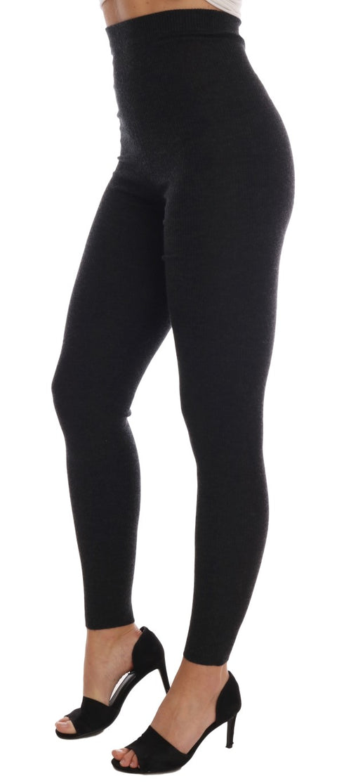 Dolce & Gabbana Gray Cashmere Ribbed Stretch Women's Tights