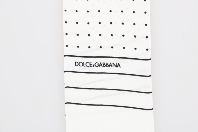 Dolce & Gabbana White Polka Dotted Silk Skinny Men's Scarf