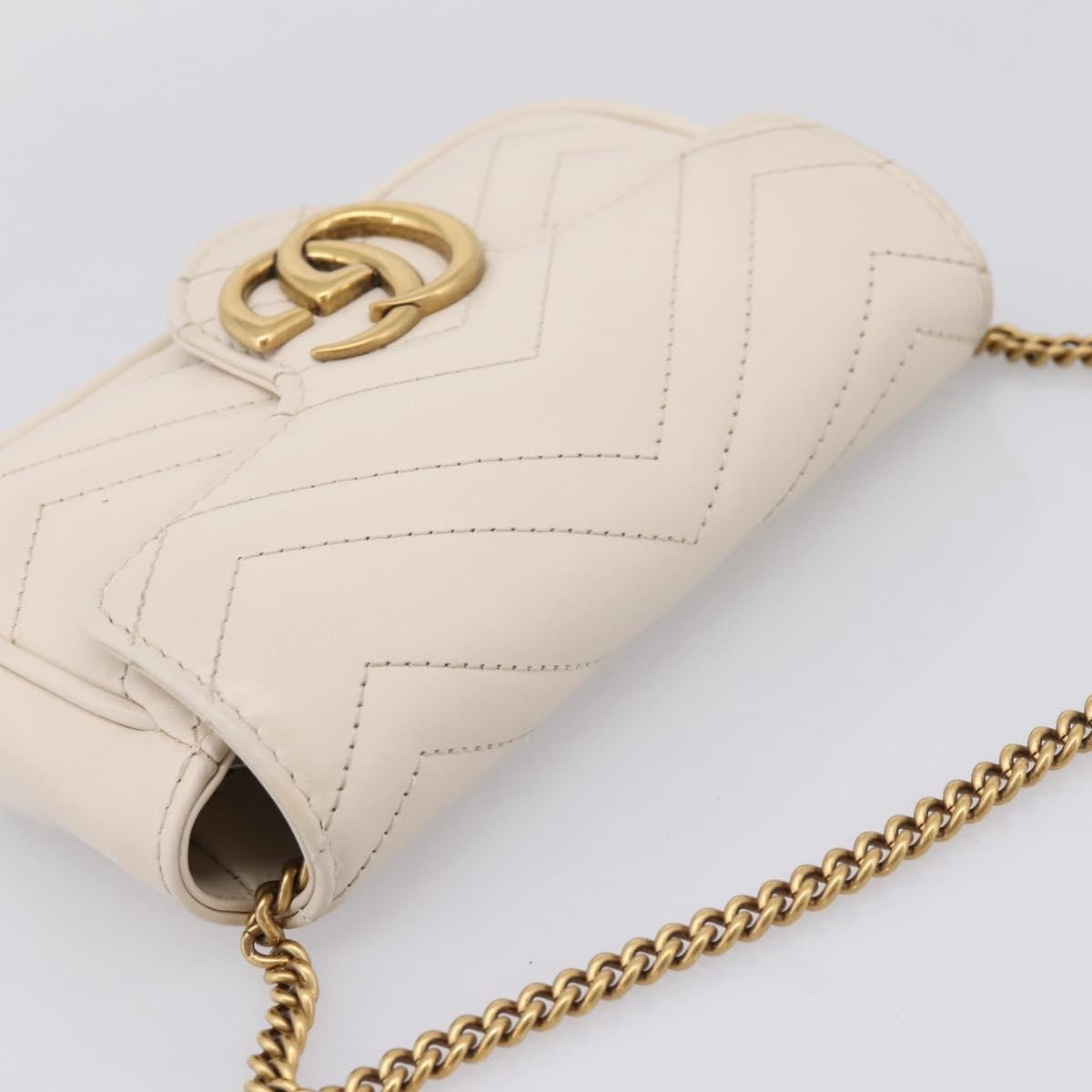 Gucci Gg Marmont Flap Chain Gg Coated Canvas And Leather Beige Leather Shoulder Bag Bag (Pre-Owned)