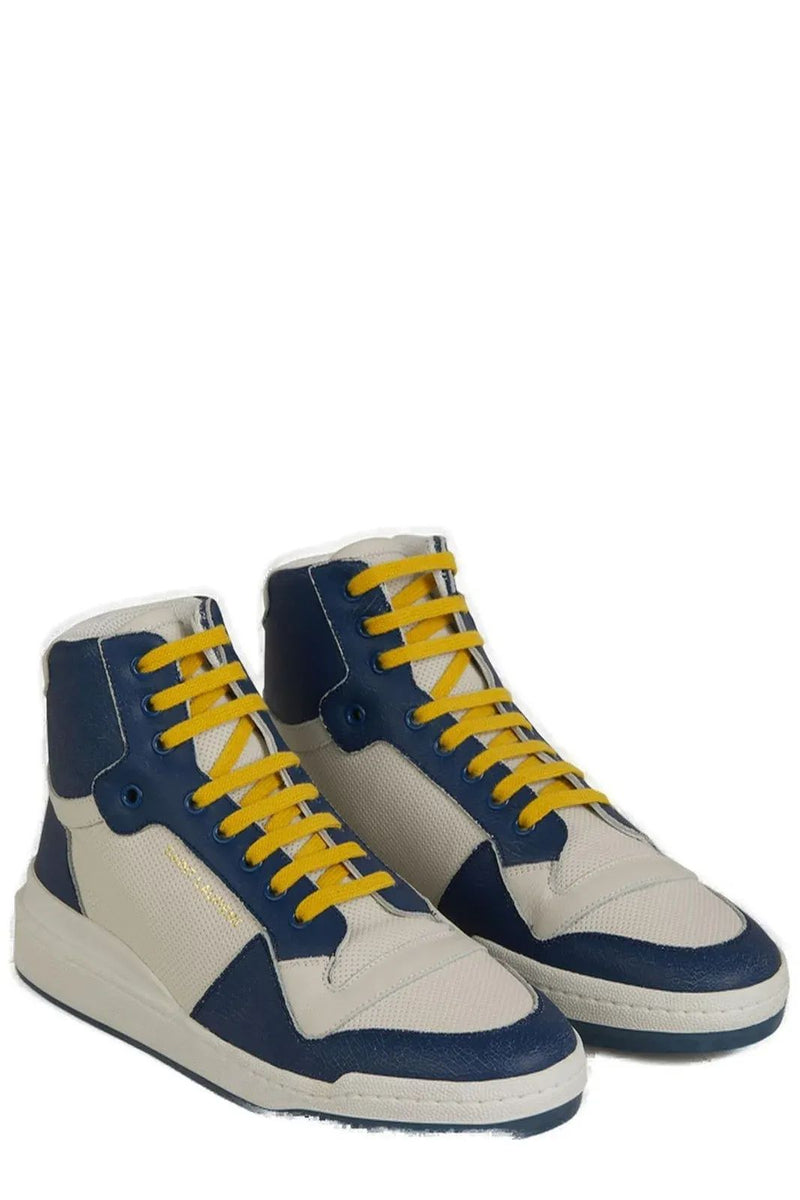 Saint Laurent Elevate Your Style with Mid-Top Blue Luxury Men's Sneakers