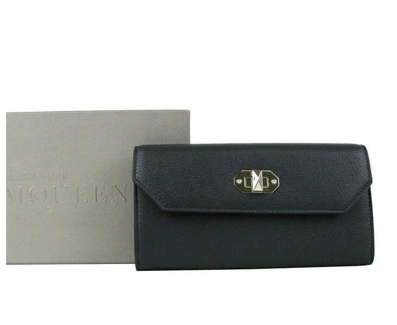 Alexander McQueen Women's Dark Blue Leather Continental Wallet 492594 4006