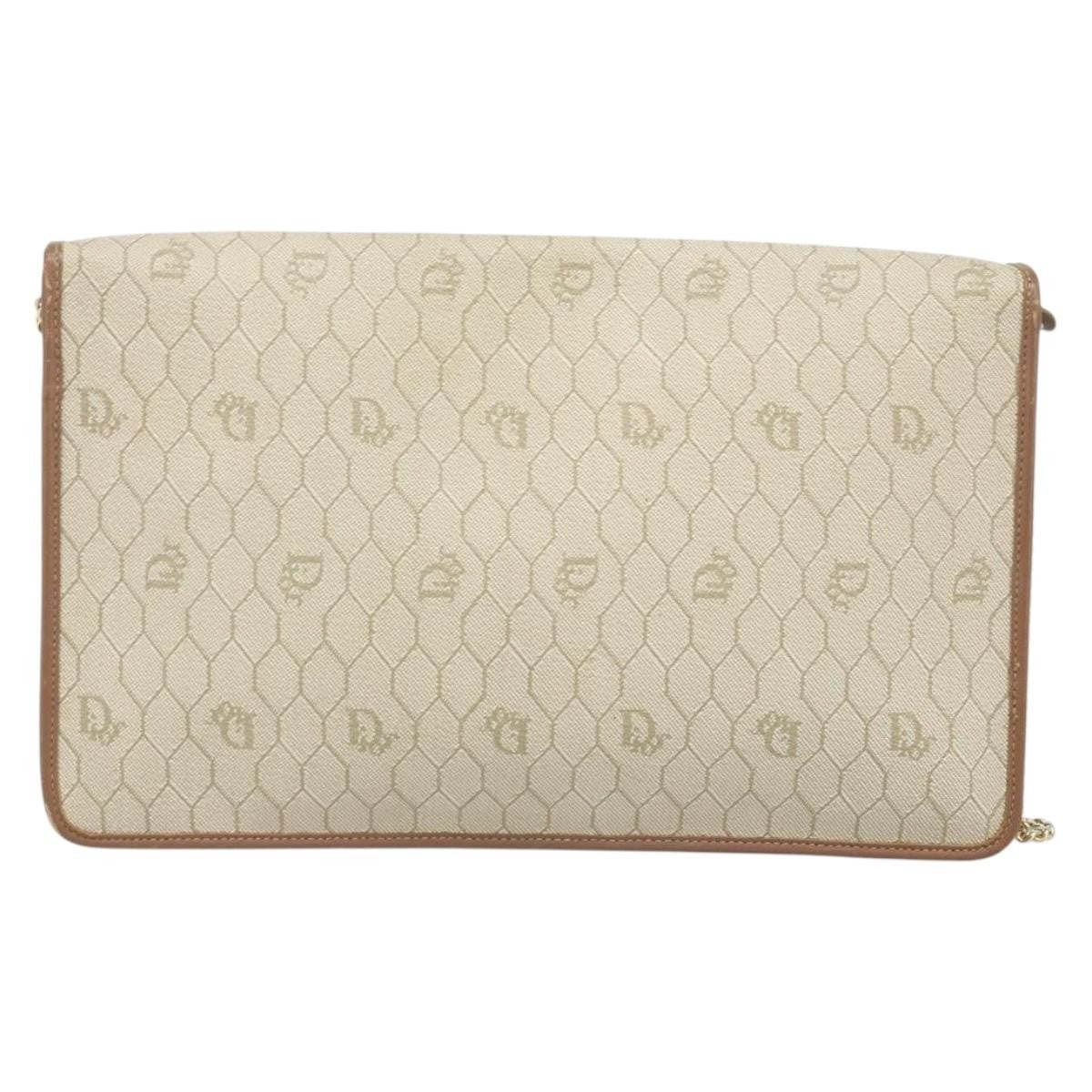 Christian Dior Vintage Honeycomb Chain Canvas Beige Canvas Shoulder Bag Bag (Pre-Owned)