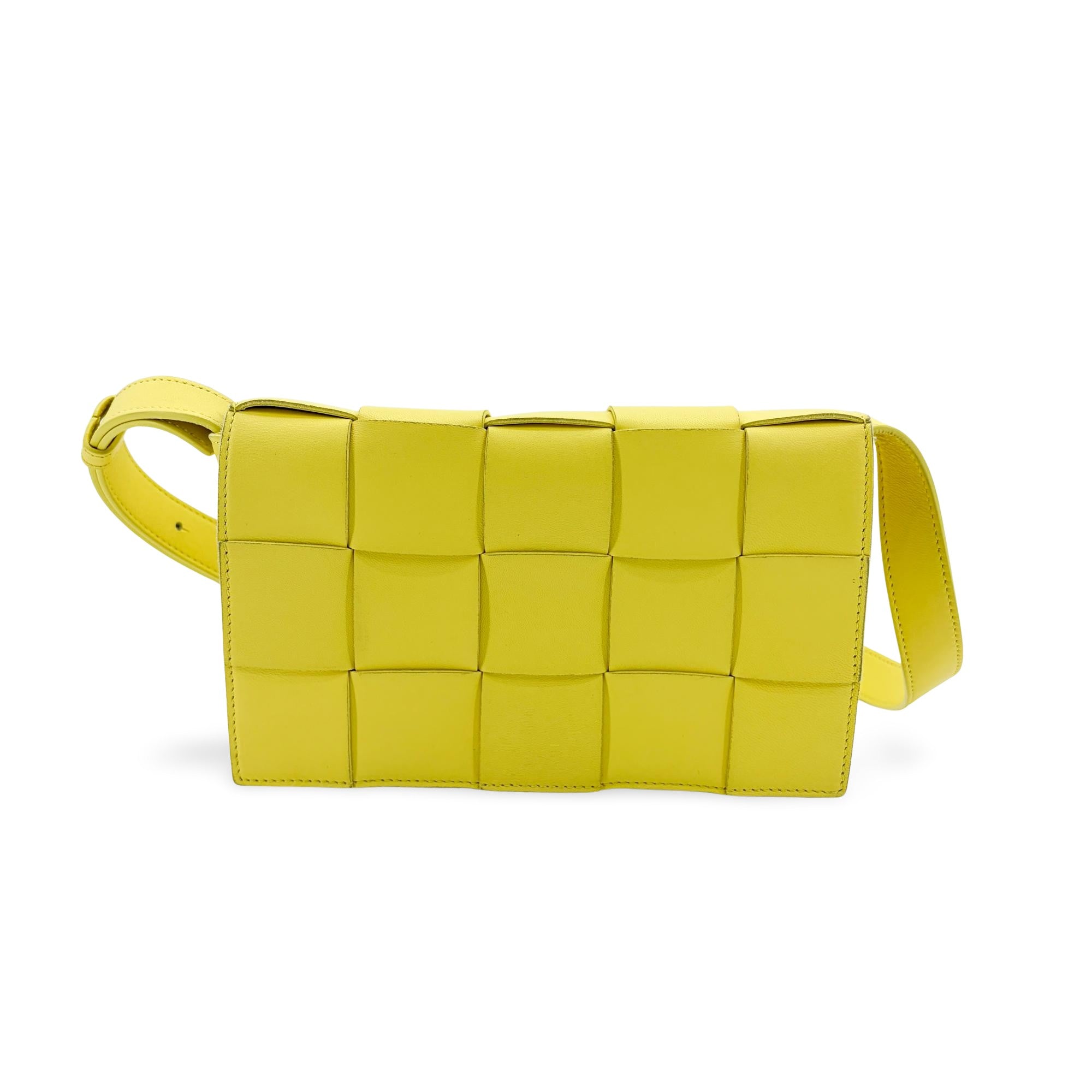 Bottega Veneta Cassette Crossbody Bag Maxi Intrecciato Leather Yellow Leather Crossbody Bag Bag (Pre-Owned)
