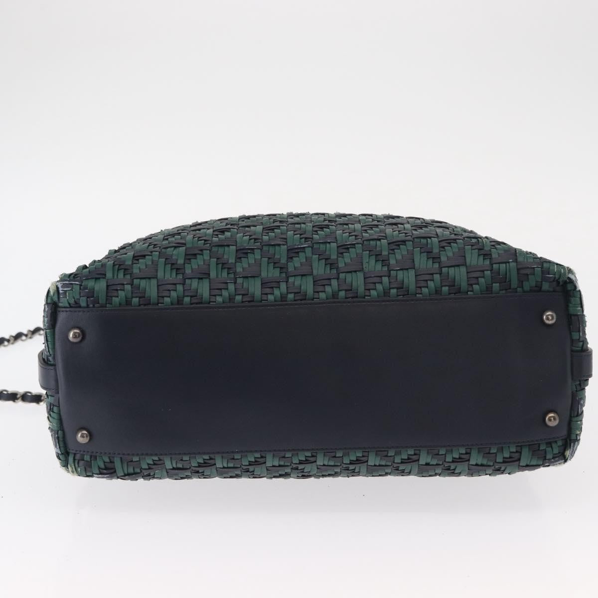Chanel Convertible Chain Bowler Woven Calfskin Green Leather Handbag (Pre-Owned)