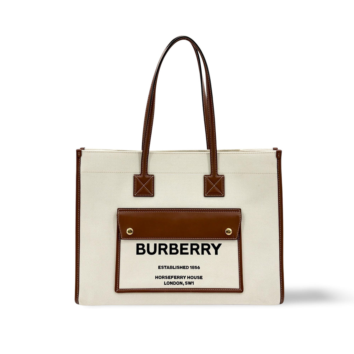 Burberry Freya Shopping Canvas With Leather Beige Canvas Tote Bag Bag (Pre-Owned)
