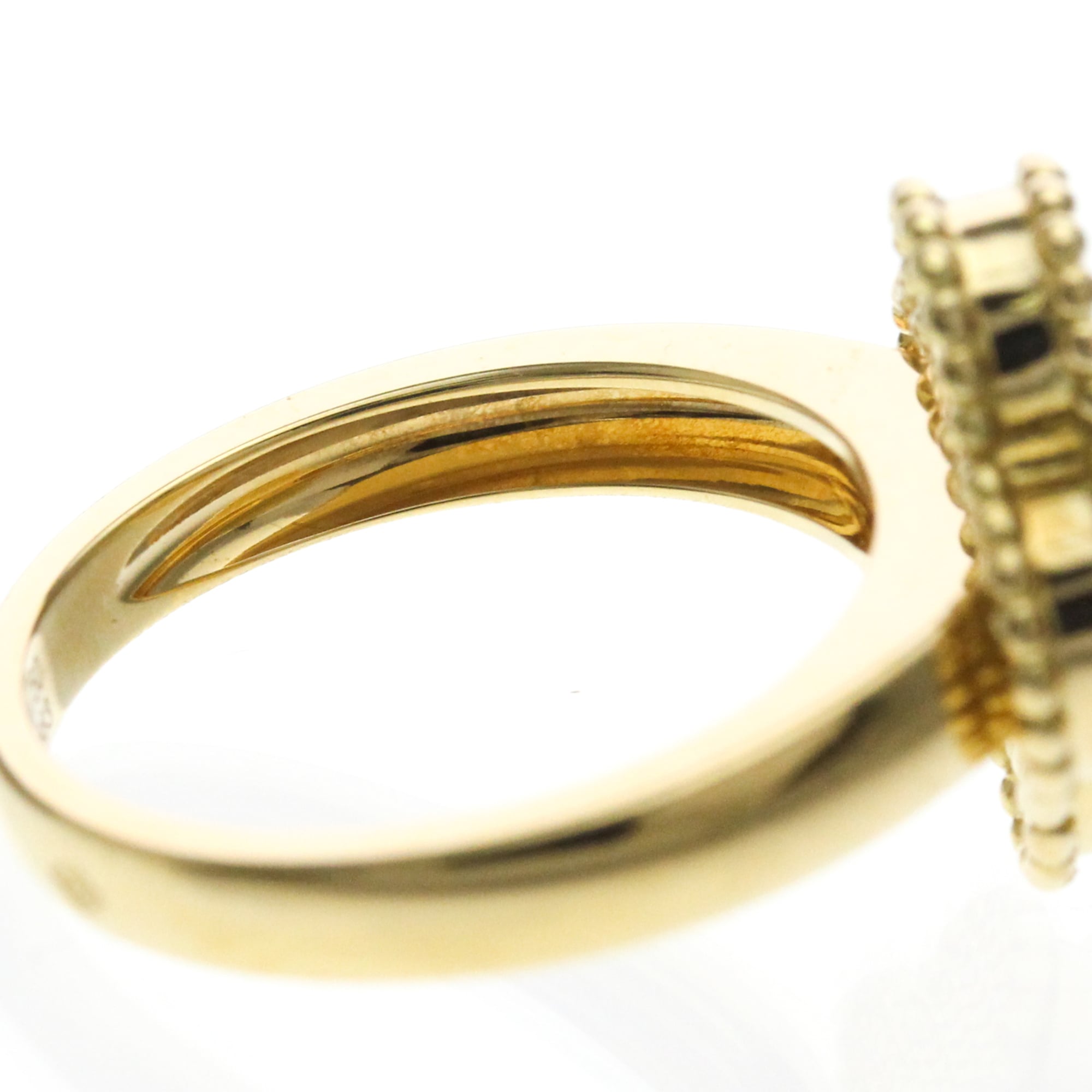 Van Cleef & Arpels Vintage Alhambra 18K Yellow Gold With Carnelian And Diamond Black Yellow_Gold Ring Jewelry (Pre-Owned)