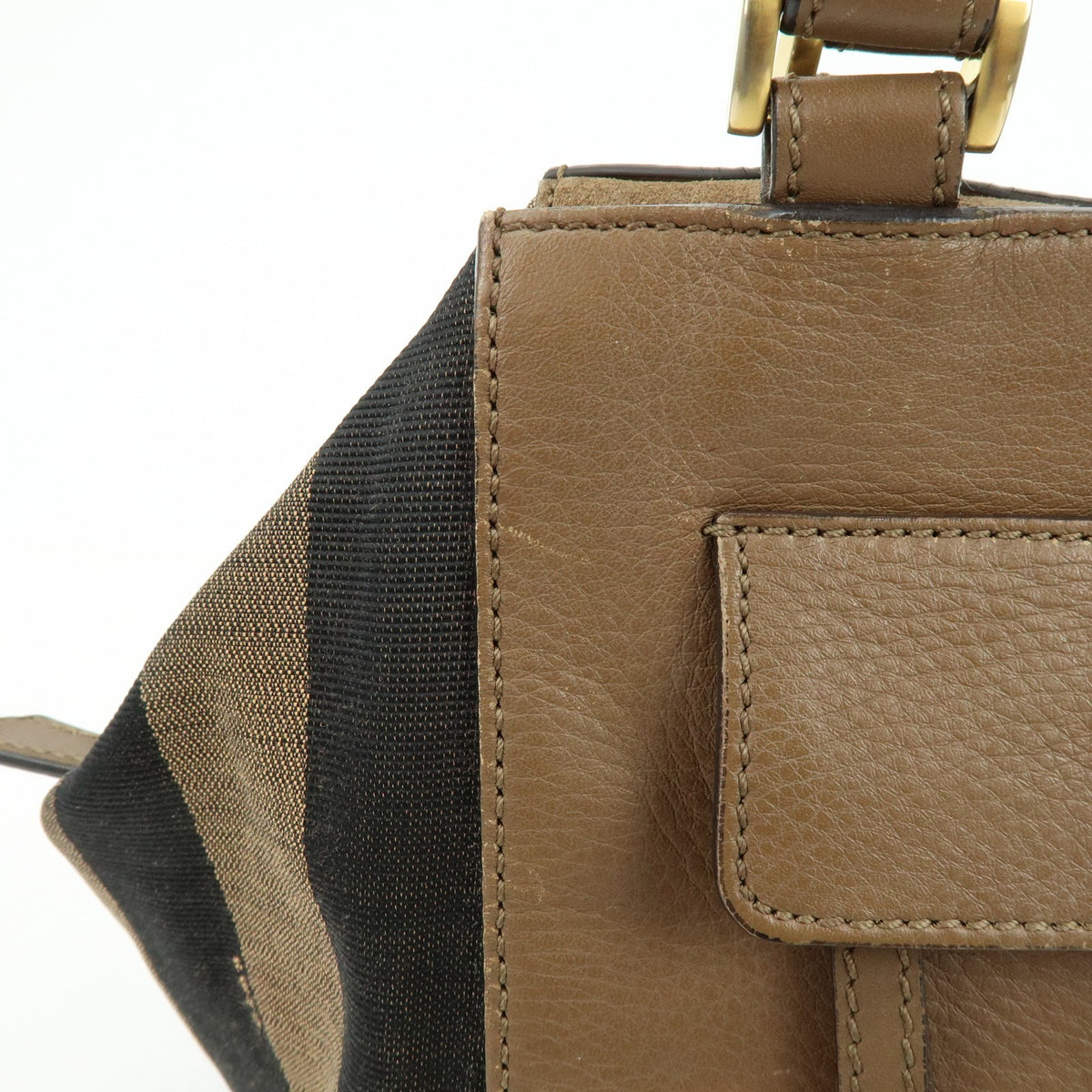 Fendi Boxy Leather With Pequin Canvas Brown Leather Tote Bag Bag (Pre-Owned)