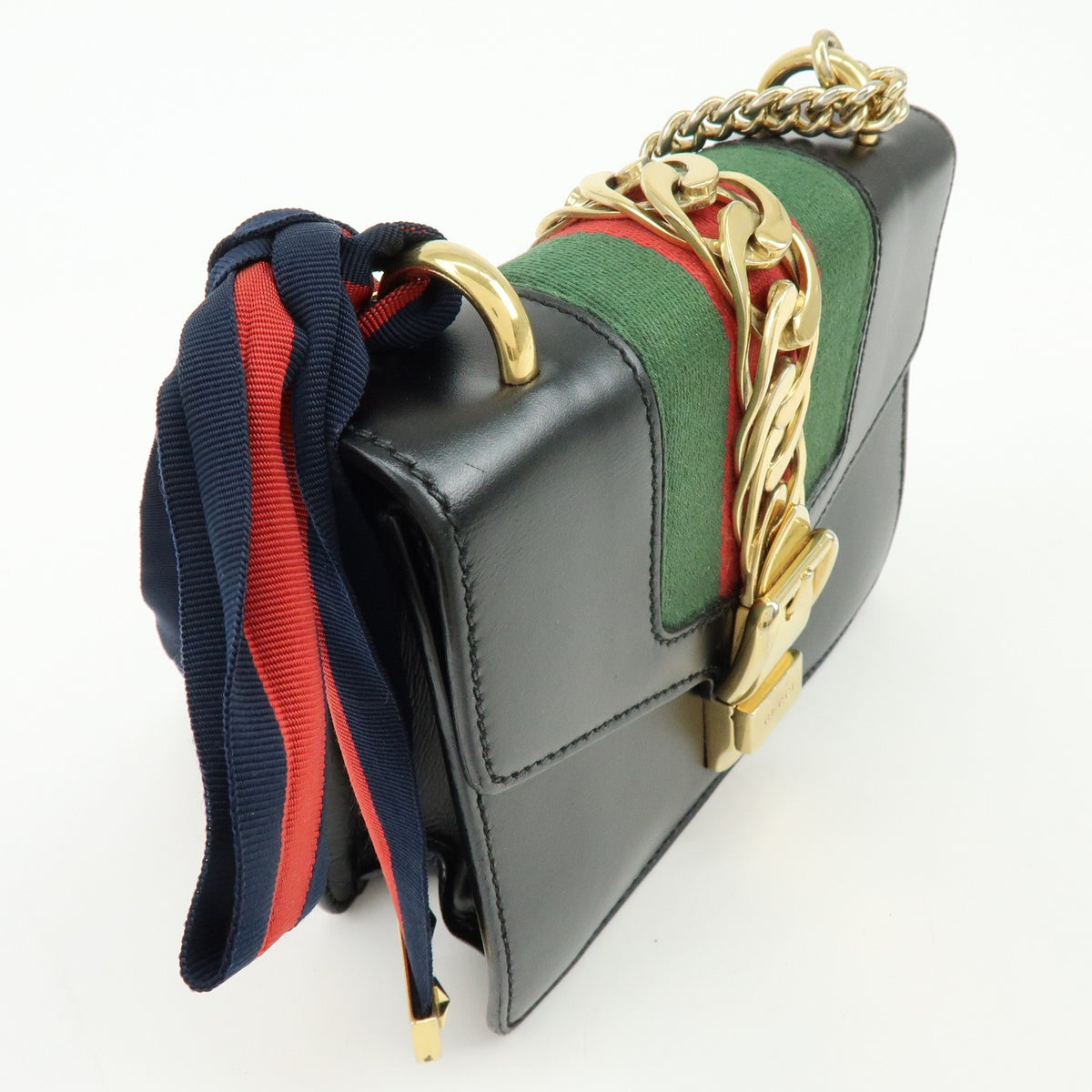Gucci Sylvie Chain Leather Black Leather Shoulder Bag Bag (Pre-Owned)