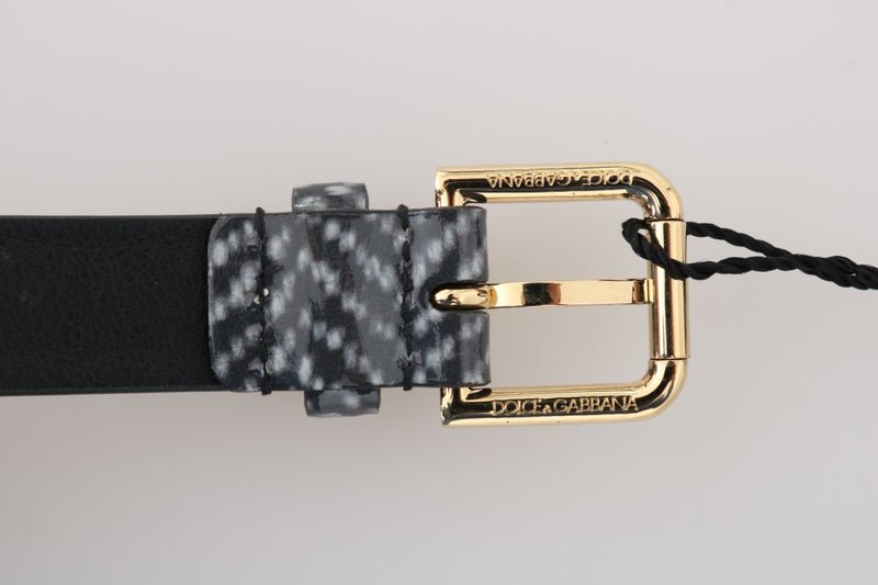 Dolce & Gabbana Black White Chevron Pattern Leather Women's Belt