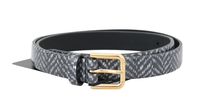 Dolce & Gabbana Black White Chevron Pattern Leather Women's Belt