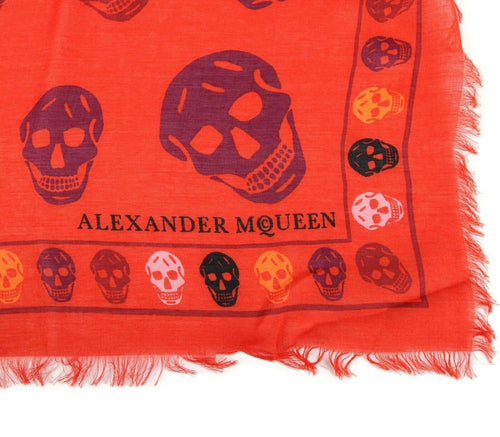 Alexander McQueen Women's Red Modal / Wool Multiskull Box Print Shawl Scarf 496827 6470