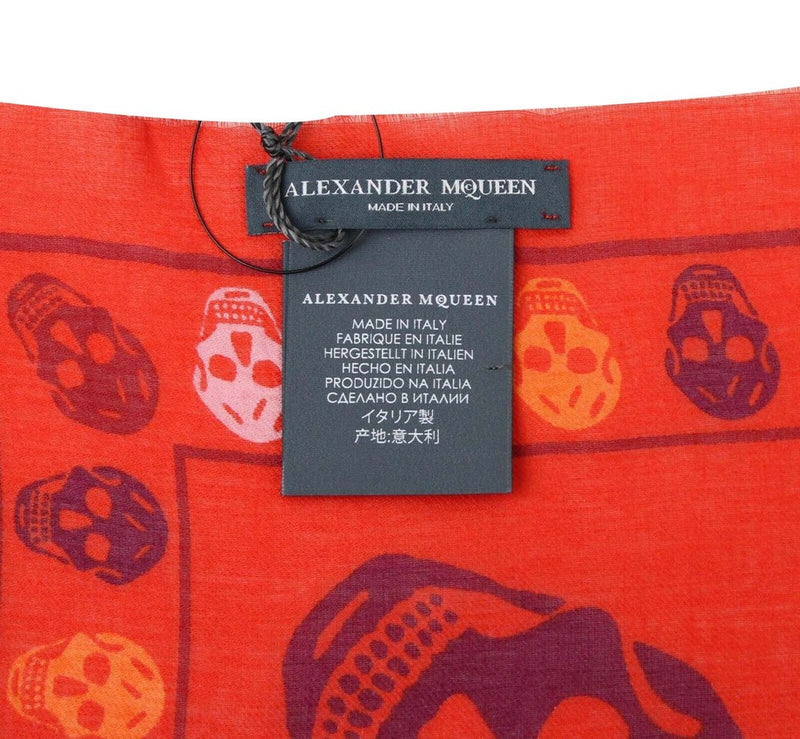 Alexander McQueen Women's Red Modal / Wool Multiskull Box Print Shawl Scarf 496827 6470