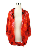 Alexander McQueen Women's Red Modal / Wool Multiskull Box Print Shawl Scarf 496827 6470