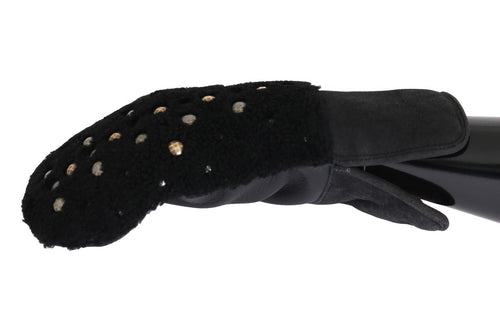 Dolce & Gabbana Black Leather Shearling Studded Men's Gloves