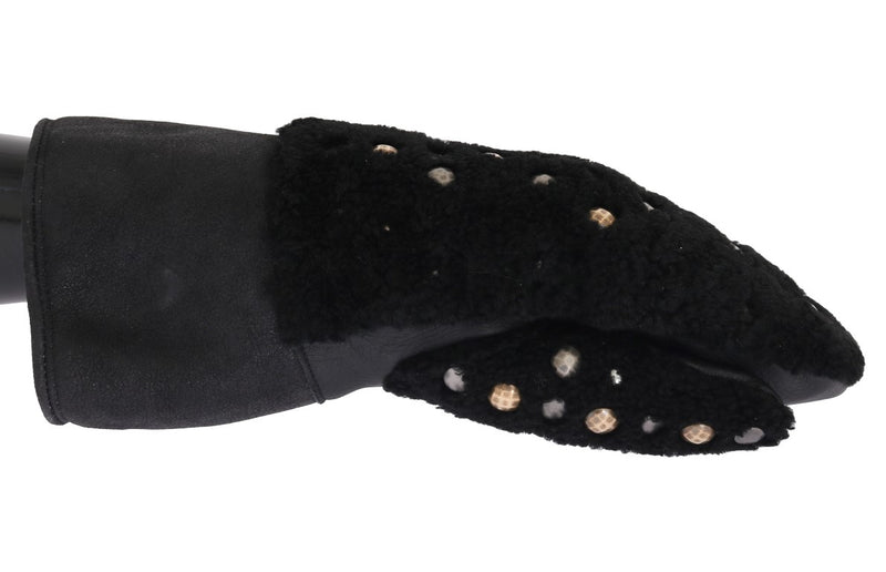 Dolce & Gabbana Black Leather Shearling Studded Men's Gloves
