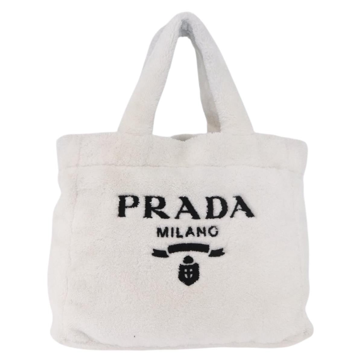 Prada Logo Terry Cloth White Cloth Tote Bag Bag (Pre-Owned)