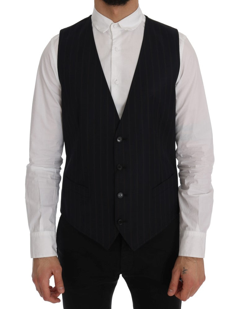 Dolce & Gabbana Elegant Striped Wool Blend Vest Men's Waistcoat