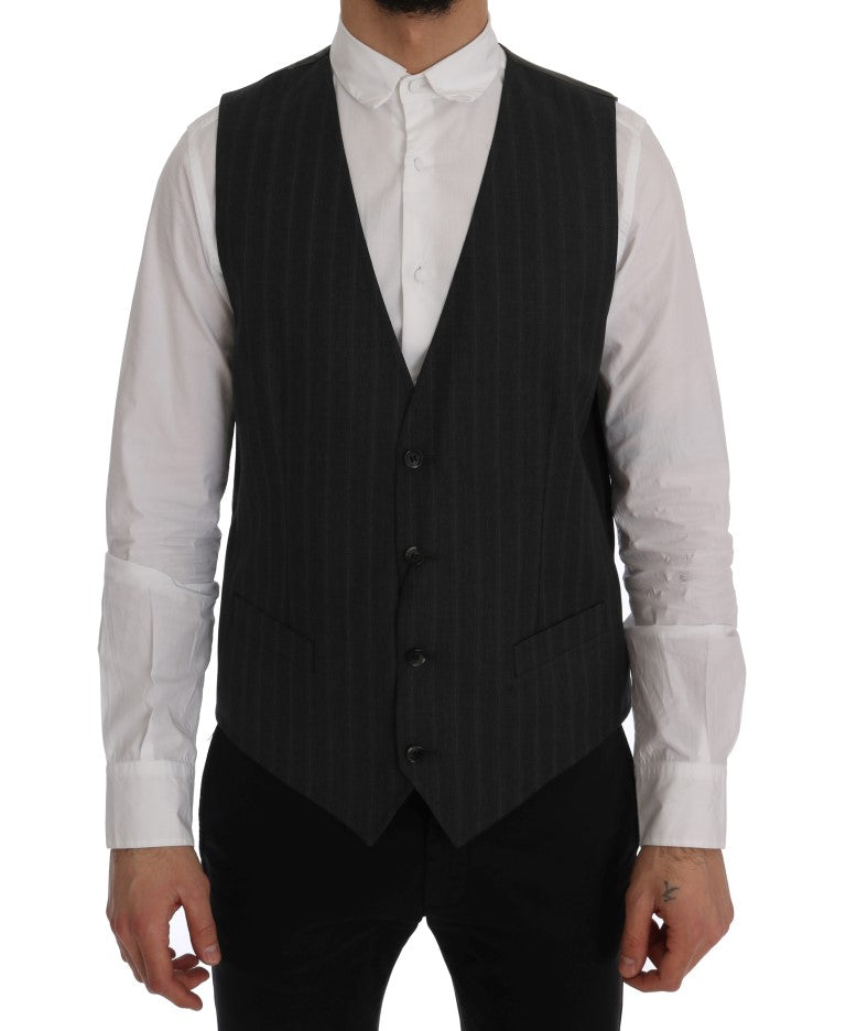 Dolce & Gabbana Elegant Gray Striped Single Breasted Men's Vest