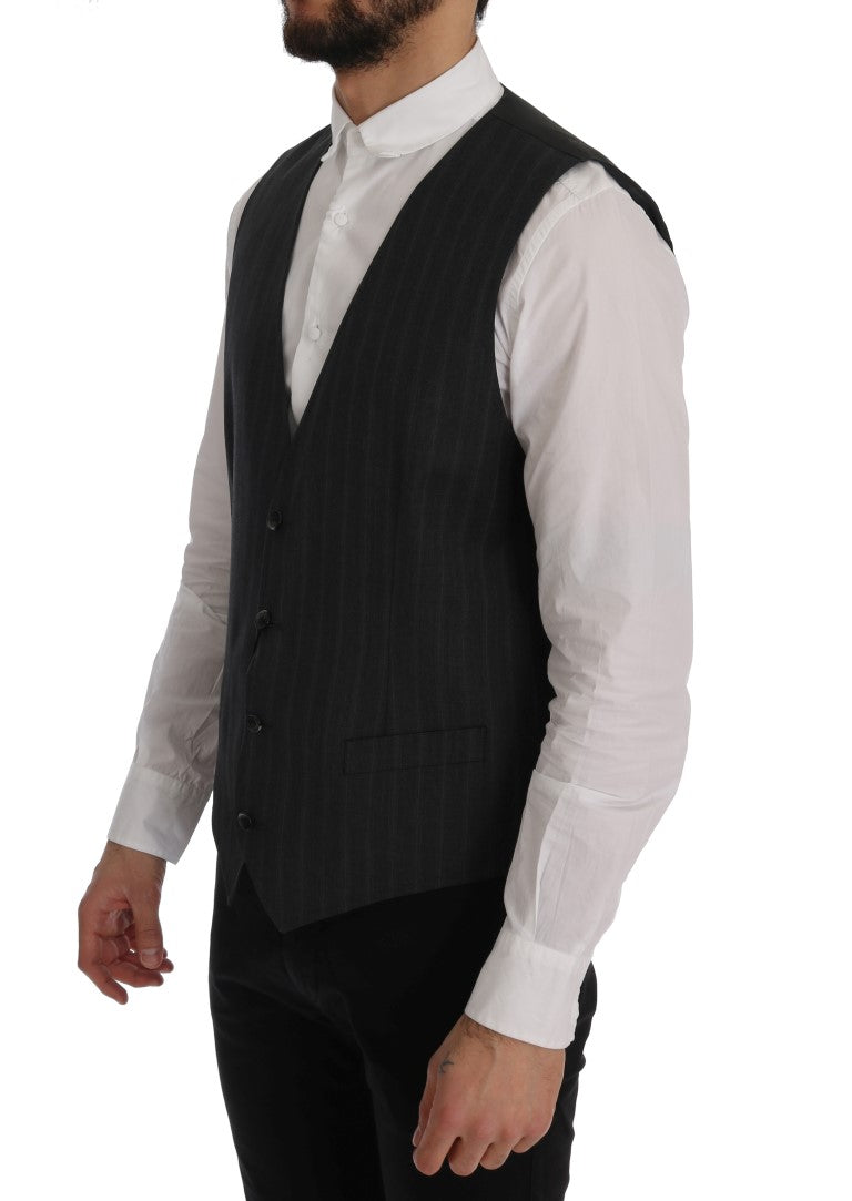 Dolce & Gabbana Elegant Gray Striped Single Breasted Men's Vest