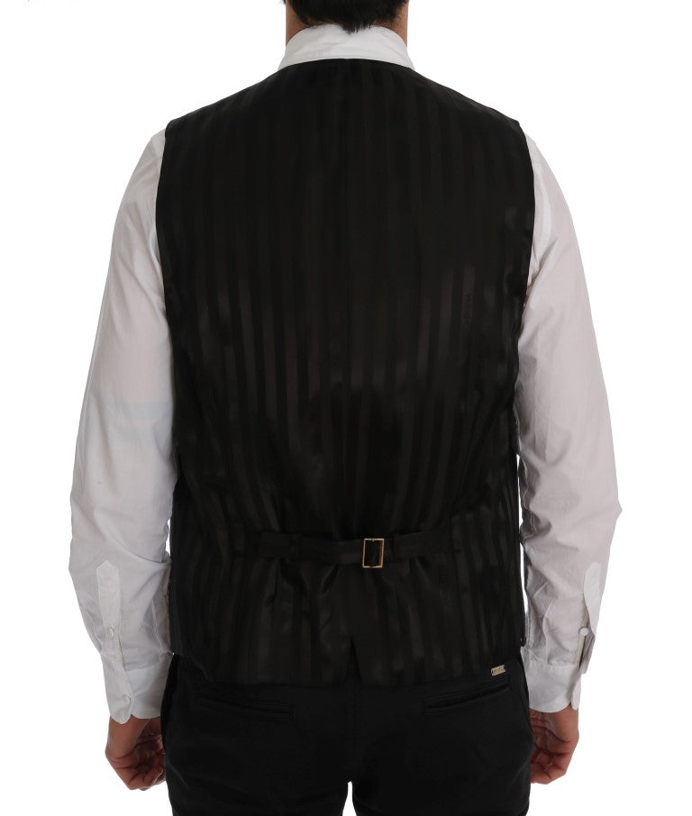 Dolce & Gabbana Elegant Striped Gray Wool Blend Waistcoat Men's Vest