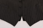 Dolce & Gabbana Elegant Striped Gray Wool Blend Waistcoat Men's Vest