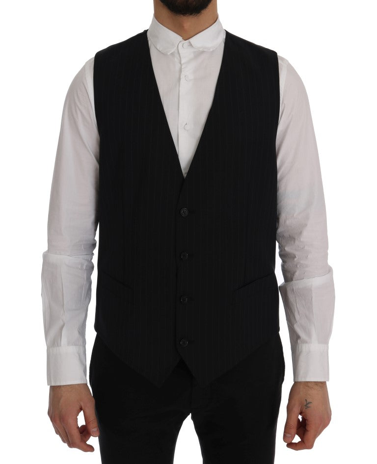 Dolce & Gabbana Elegant Blue Striped Waistcoat Men's Vest
