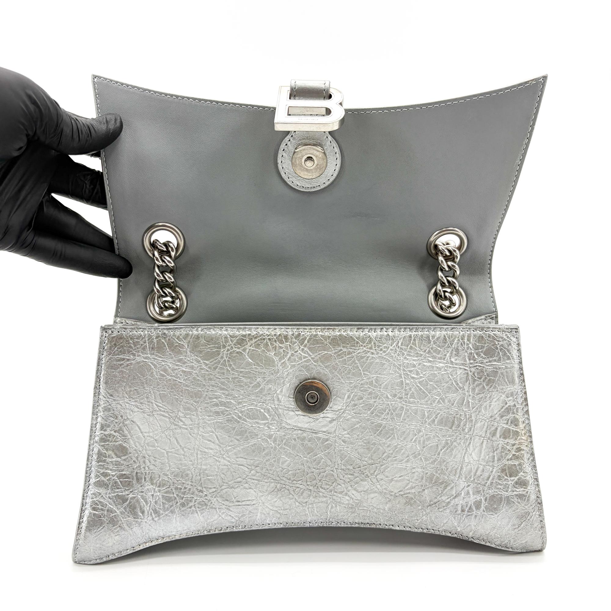 Balenciaga Crush Charm Chain Flap Leather Silver Leather Handbag (Pre-Owned)