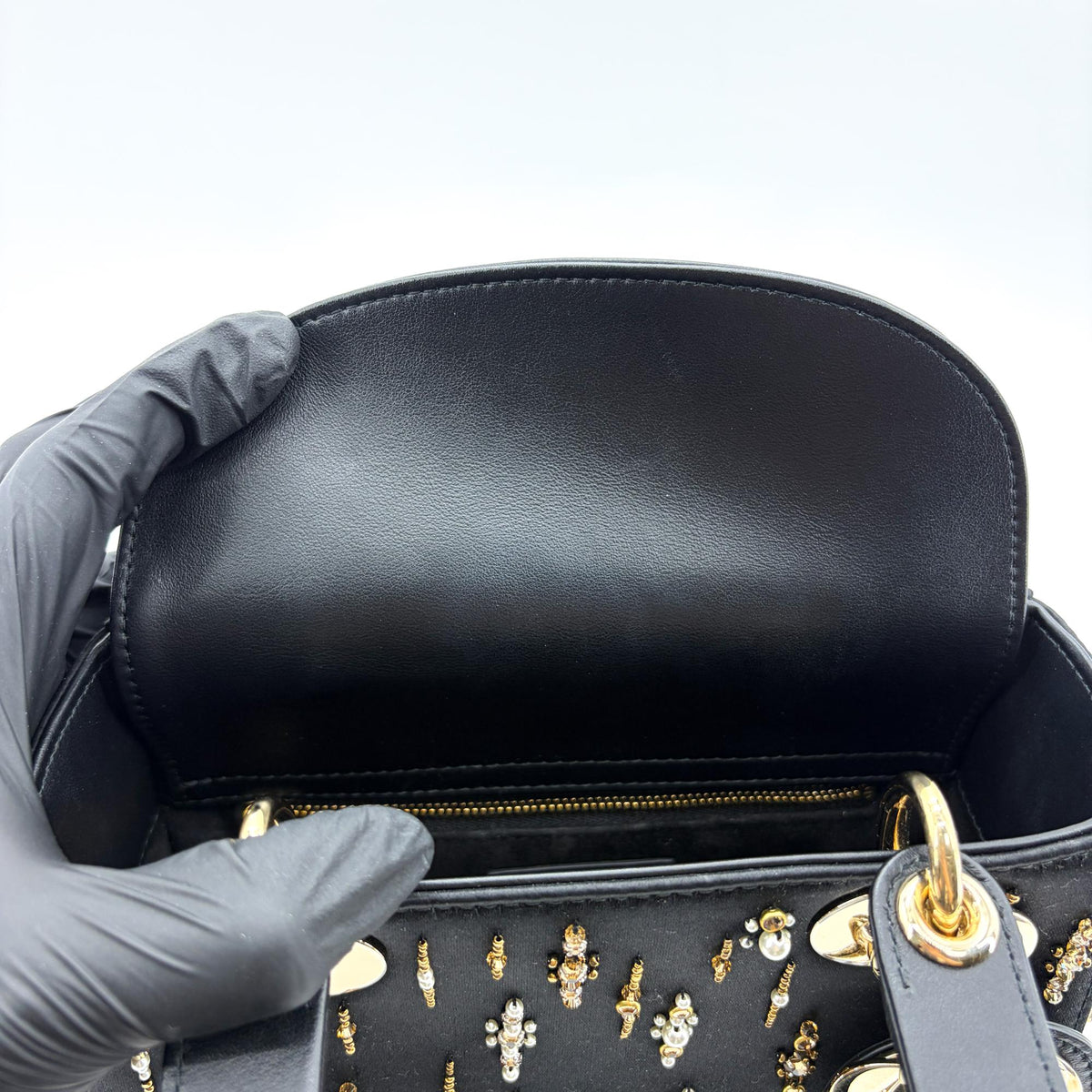 Christian Dior Lady Dior Black Satin And Bead Embroidery Black Other Handbag (Pre-Owned)