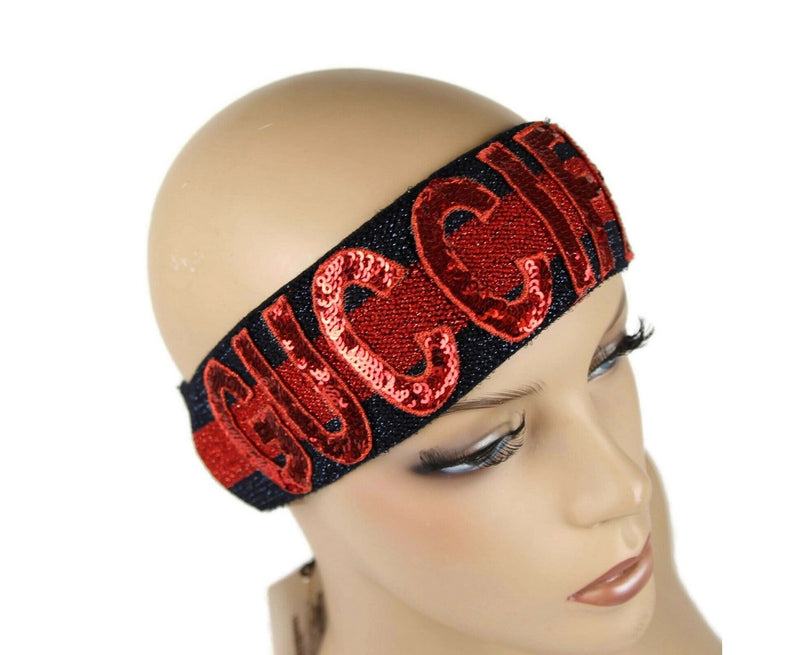 Gucci Women's Blue / Red Sequin Patches "GUCCIFICATION" Headband M / 57