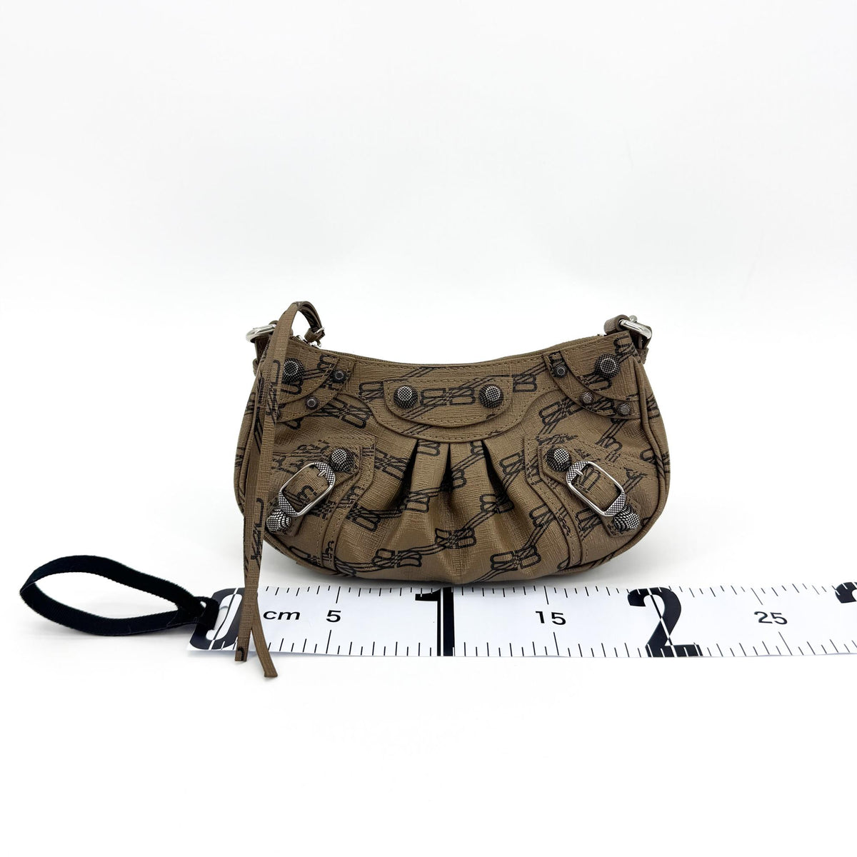 Balenciaga Le Cagole Giant Studs Bb Monogram Coated Canvas Brown Calfskin Shoulder Bag Bag (Pre-Owned)