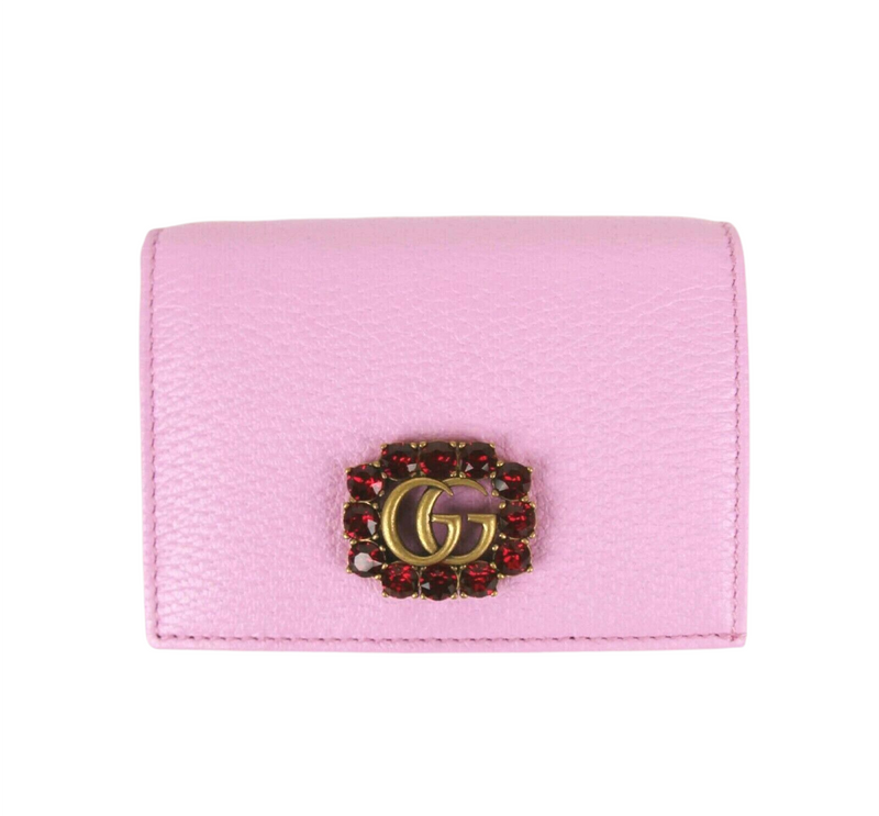 Gucci Marmont Women's Pink Leather Wallet w/Crystal Double G