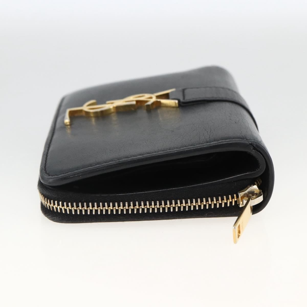 Saint Laurent Classic Monogram Ysl Line Zip Around Leather Black Leather Wallets Accessory (Pre-Owned)