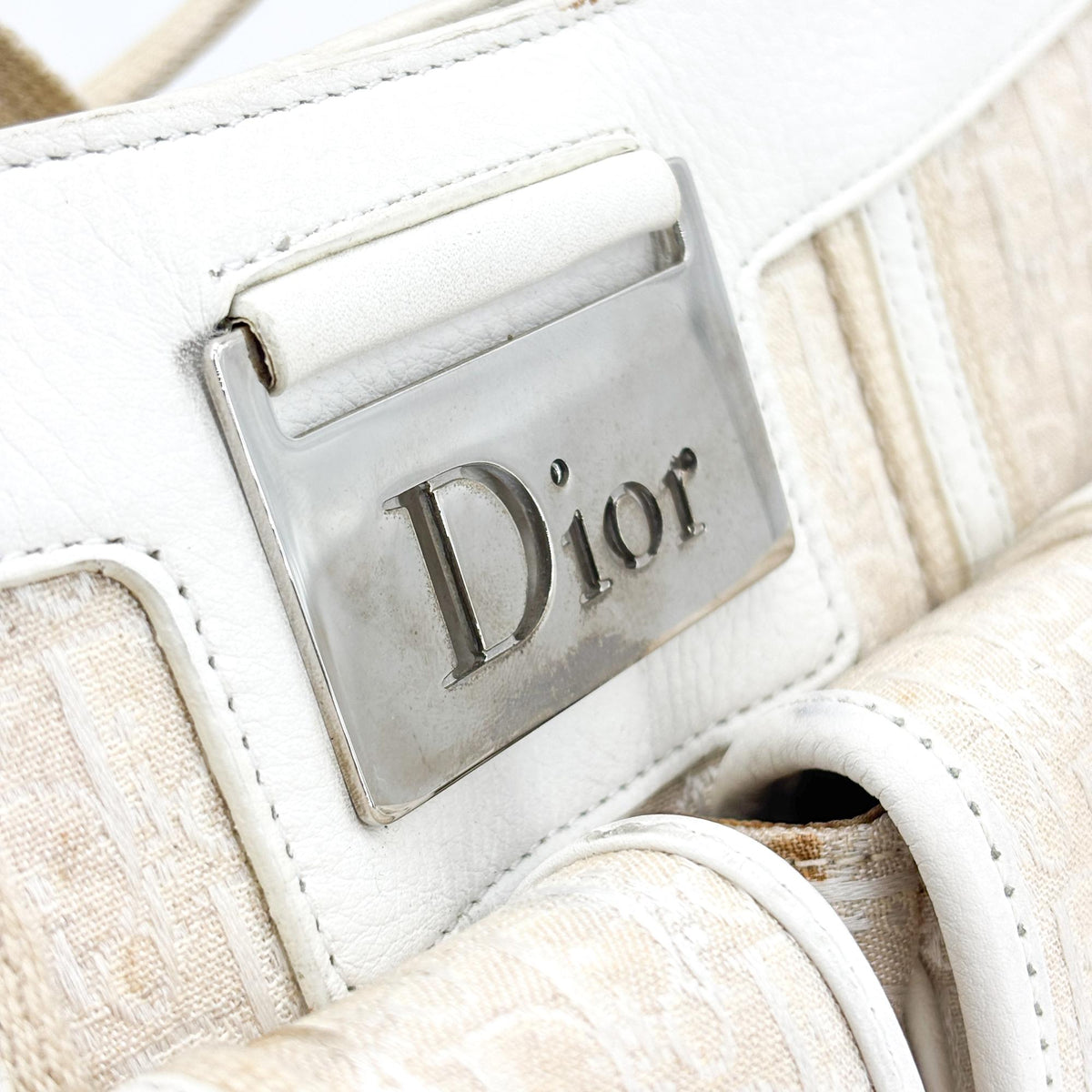 Christian Dior Vintage Trotter Street Chic Pocket Hobo Diorissimo Canvas White Canvas Shoulder Bag Bag (Pre-Owned)