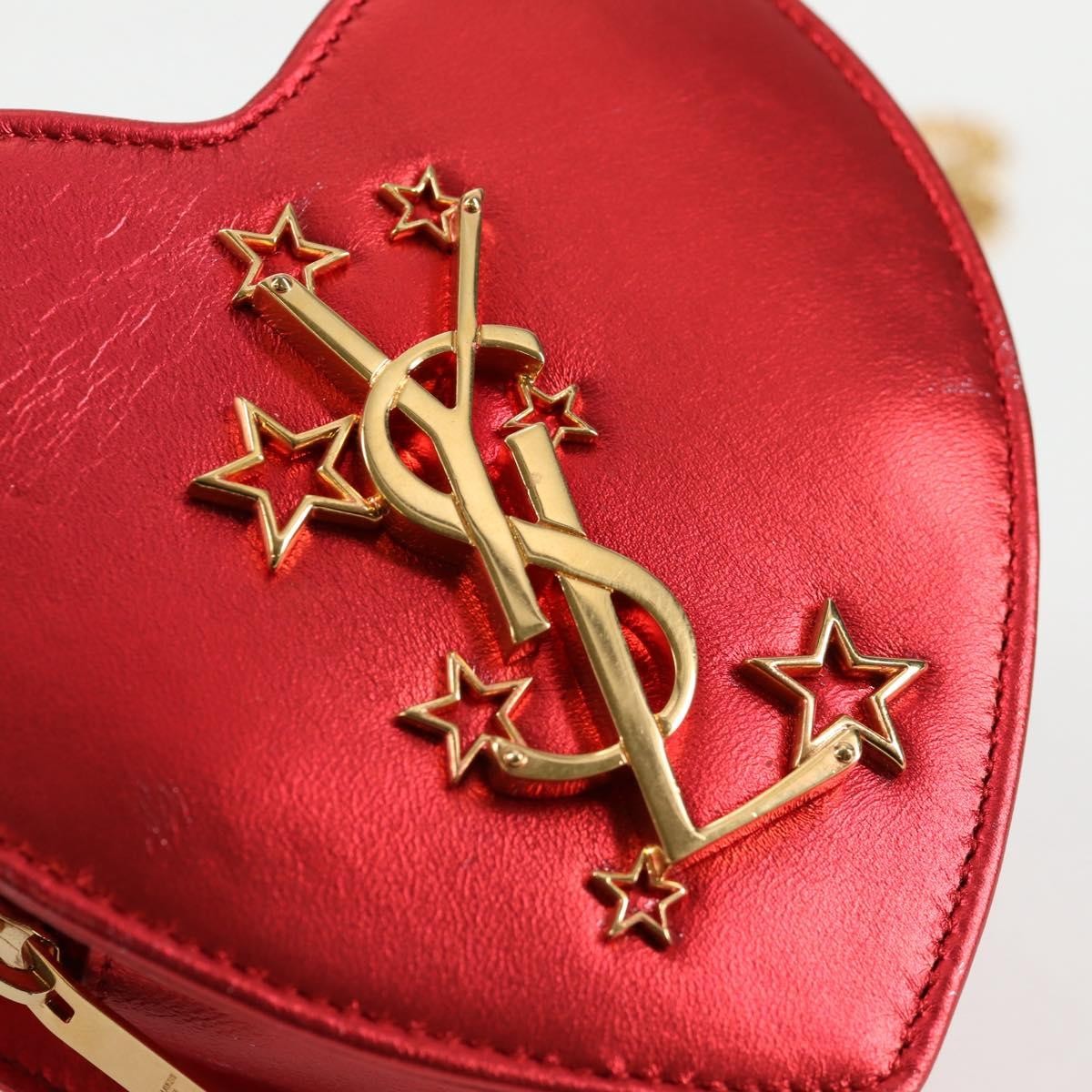 Saint Laurent Love Heart Chain Leather Red Leather Shoulder Bag Bag (Pre-Owned)