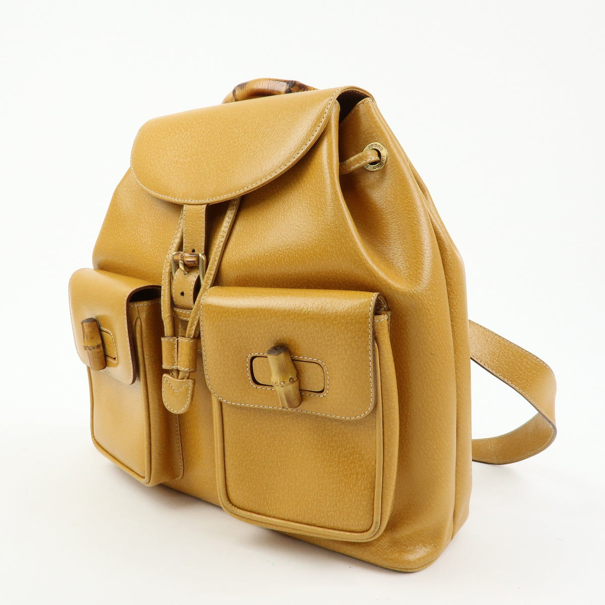 Gucci Vintage Bamboo Leather Yellow Leather Backpack Bag (Pre-Owned)