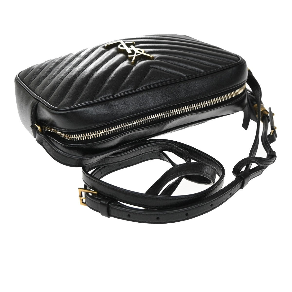 Saint Laurent Lou Camera Matelasse Chevron Leather Black Leather Handbag (Pre-Owned)