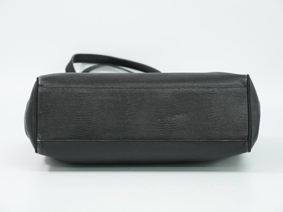 Salvatore Ferragamo Vintage Vara Bow Lizard Embossed Leather Black Leather Tote Bag Bag (Pre-Owned)