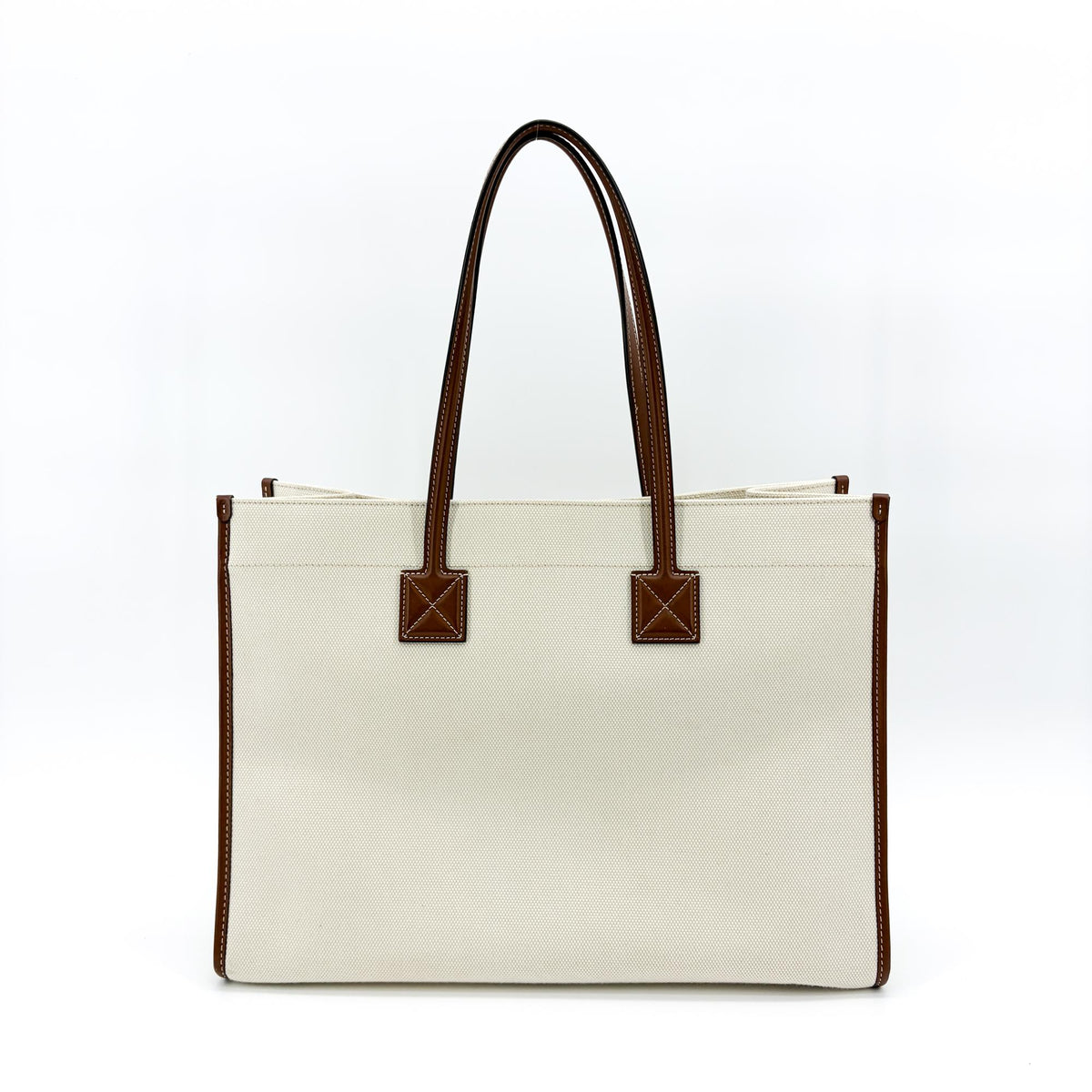 Burberry Freya Shopping Canvas With Leather Beige Canvas Tote Bag Bag (Pre-Owned)