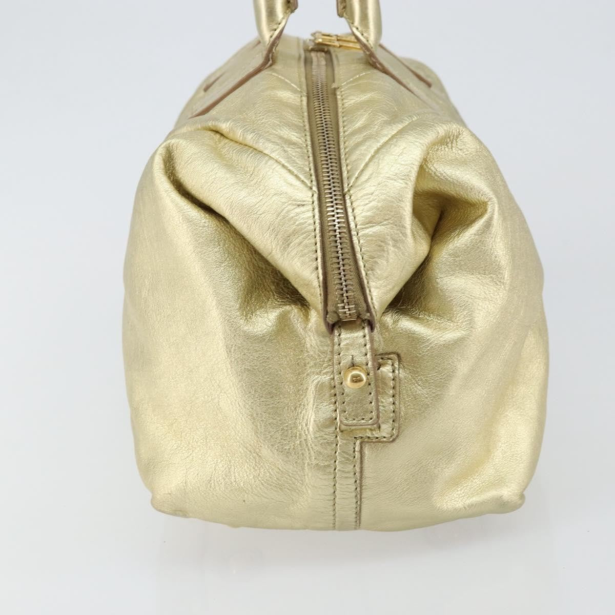 Saint Laurent Easy Y Suede With Fox Fur Gold Leather Bag (Pre-Owned)