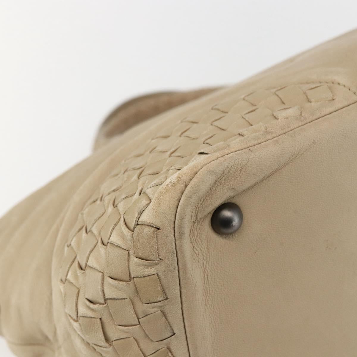 Bottega Veneta Zip Top Leather With Intrecciato Detail Beige Leather Tote Bag Bag (Pre-Owned)