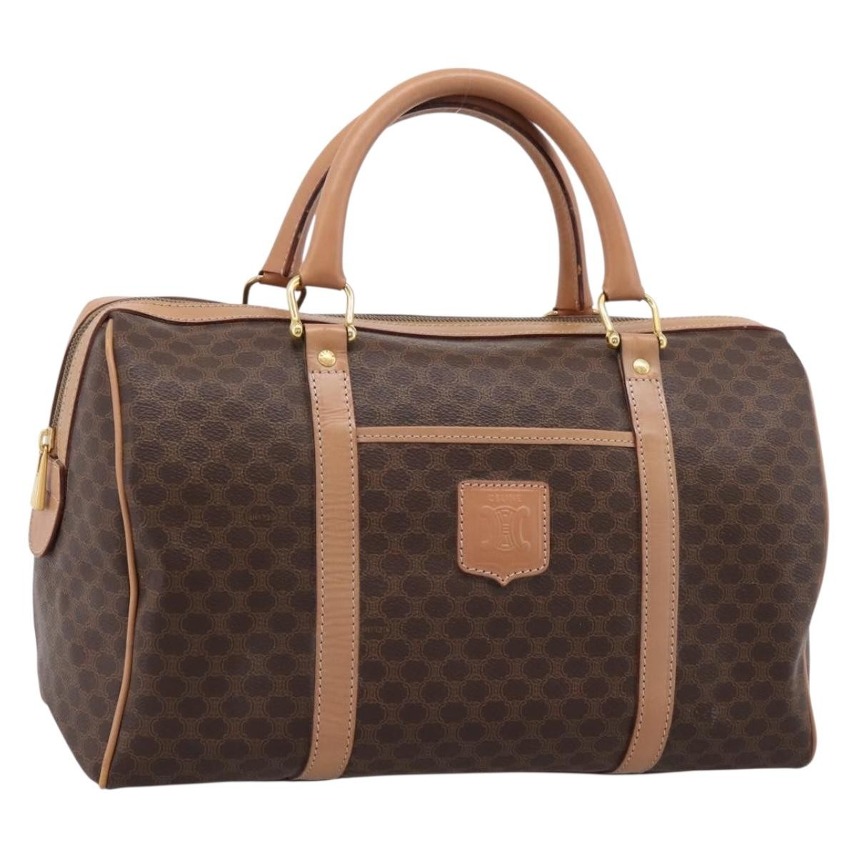 Celine Vintage Boston Macadam Coated Canvas Brown Pvc Handbag (Pre-Owned)