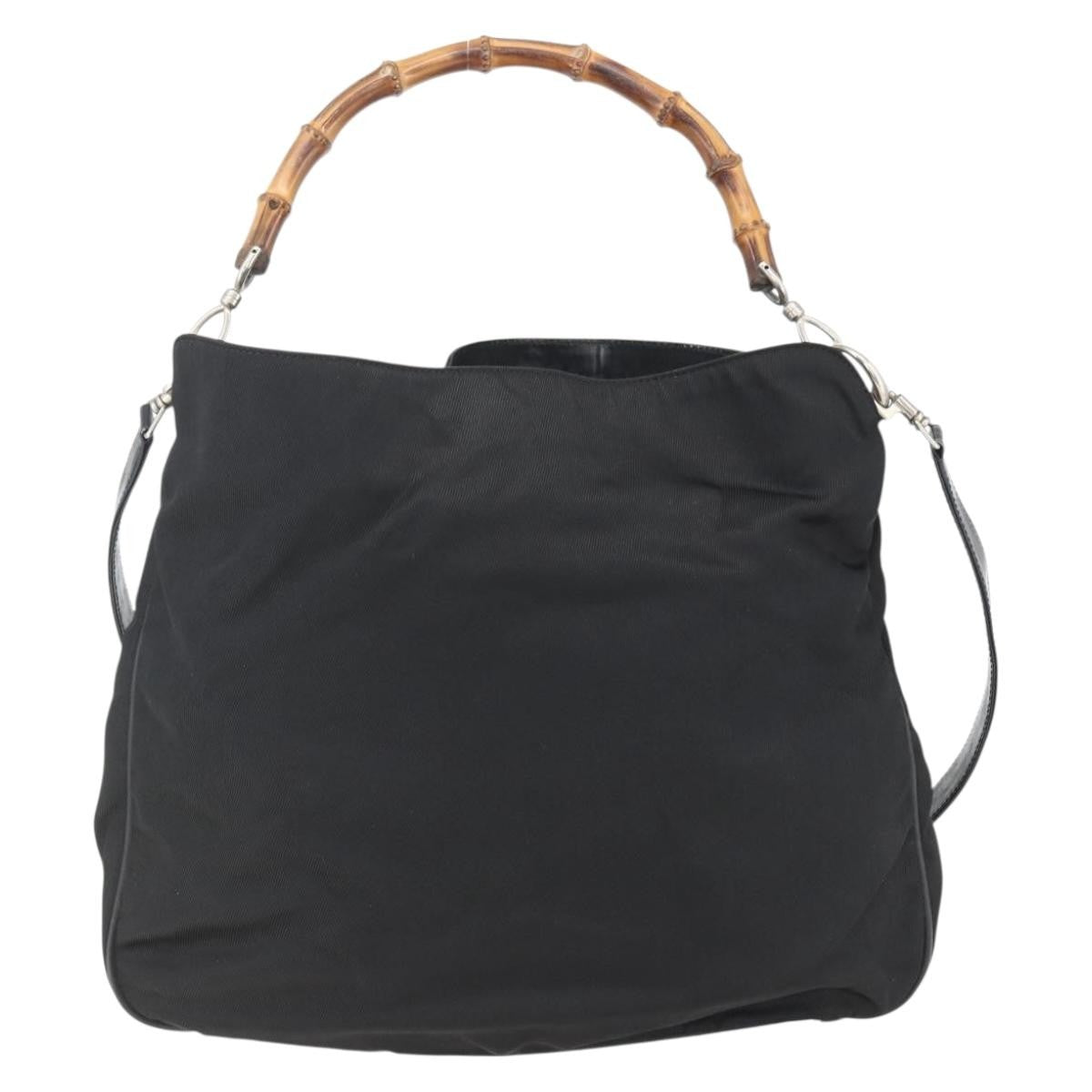 Gucci Vintage Bamboo Handle Open Hobo Nylon Black Nylon Handbag (Pre-Owned)