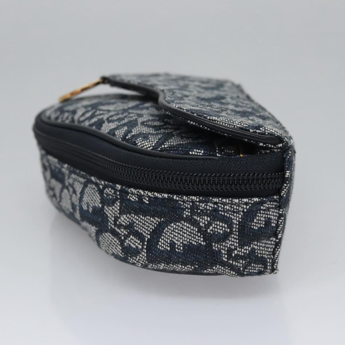 Christian Dior Vintage Saddle Coin Purse Diorissimo Canvas Navy Canvas Bag (Pre-Owned)