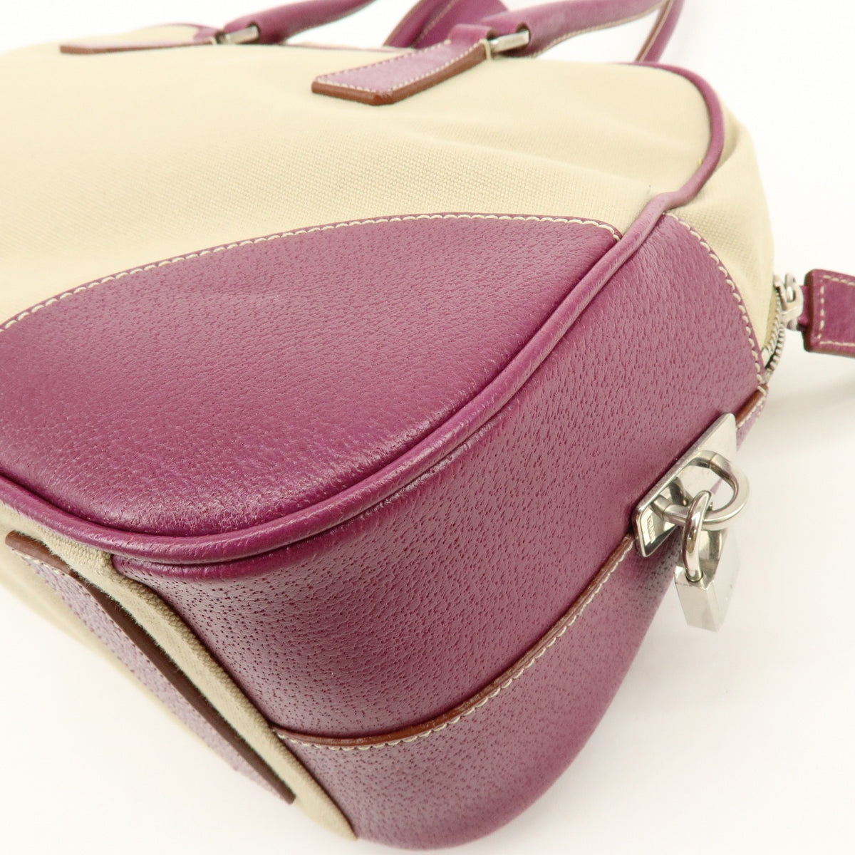 Prada Bowler Canvas With Leather Purple Canvas Shoulder Bag Bag (Pre-Owned)