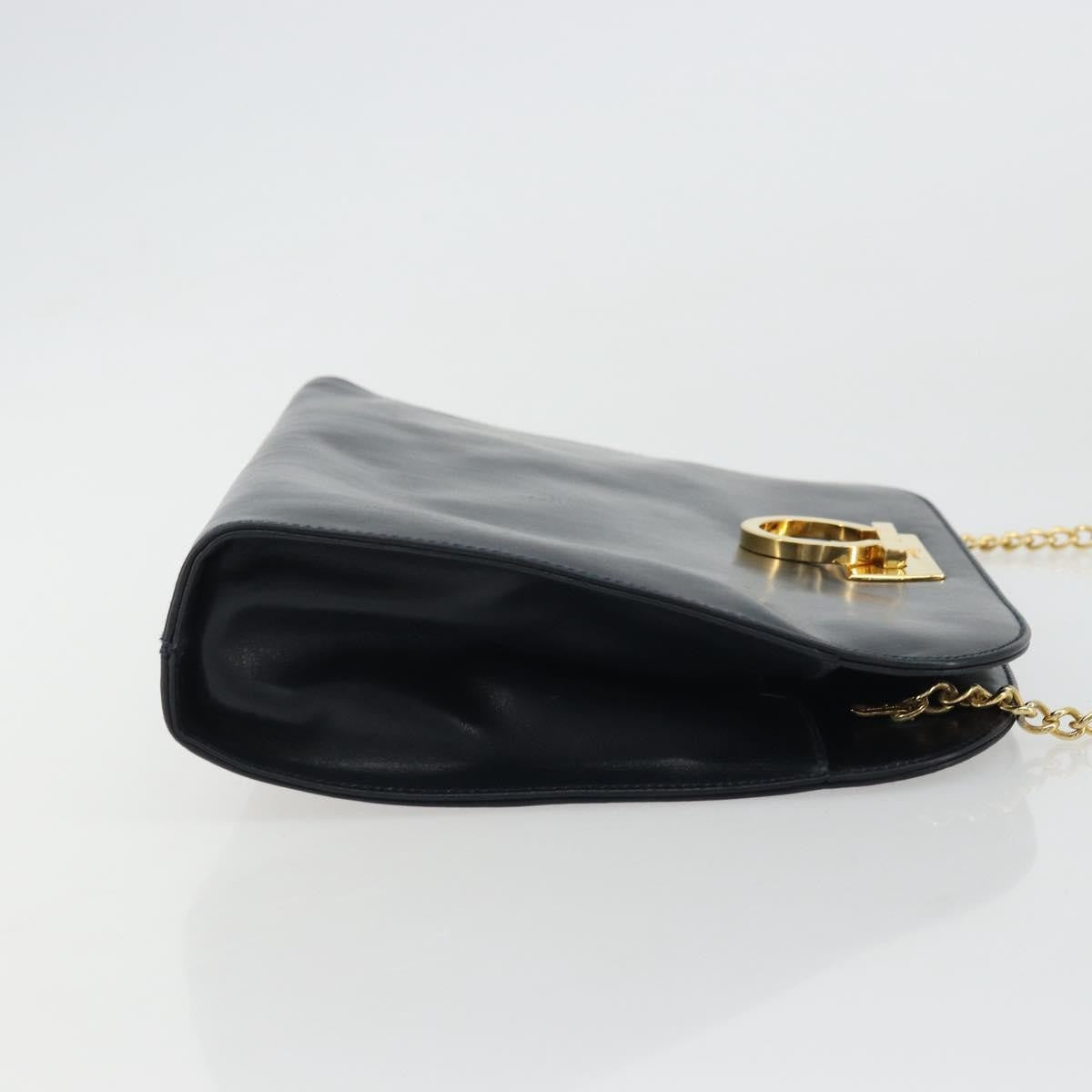 Salvatore Ferragamo Vintage Gancini Chain Leather Navy Leather Shoulder Bag Bag (Pre-Owned)